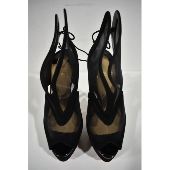 Christian Louboutin Farfamesh 150 Black Platform Peep Toe Sandal Heel Pump 36 - Picture 6 of 11